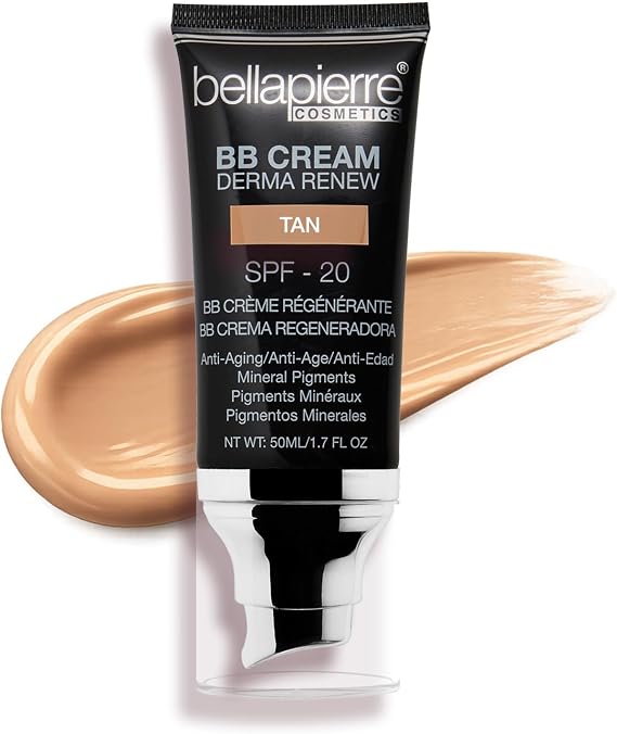 Bellapierre BB Cream with SPF 20, Tinted Moisturizer & Lightweight Foundation Makeup, Buildable Light-to-Medium Coverage, Soft Matte Finish, Paraben-Free, Cruelty-Free, 1.7 fl oz – Tan