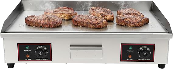 30" Commercial Electric Flat Top Griddle 3000W Stainless Steel Electric Grill Non-stick Teppanyaki Countertop Griddle with Adjustable Temp Control, A Plug Not Included (30", Without Plug)