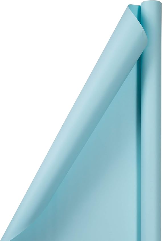 JAM Paper Gift Wrap - Matte Wrapping Paper - 25 Sq Ft (30 in x 10 Ft) - Matte Light Baby Blue/Pool Blue - Roll Sold Individually