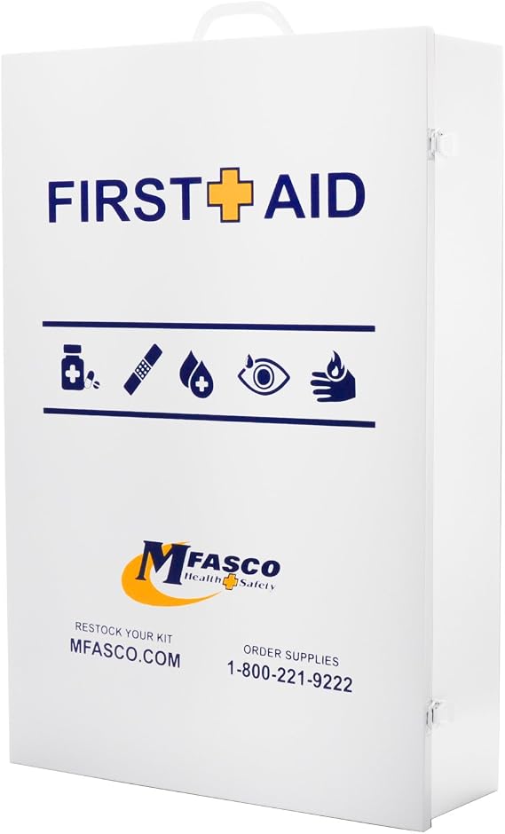 MFASCO Metal First Aid Wall Cabinet 5 Shelf with Door Pouch | Empty | Wall Mountable Workplace Industrial Safety Kit | 5-Shelves Storage with Label | 28.75 x 19.5 x 6.25 Inches, ANSI Type I & II