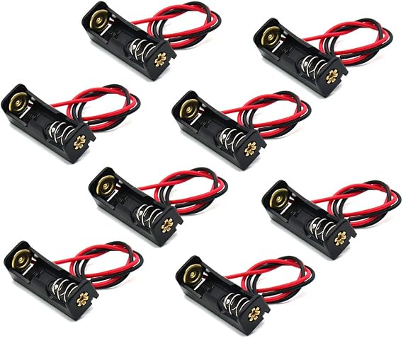 8 Pack A23 Battery Holder Box with Wire Leads 12V 23A Battery Holder Spring Clip Case Black Plastic Housing.