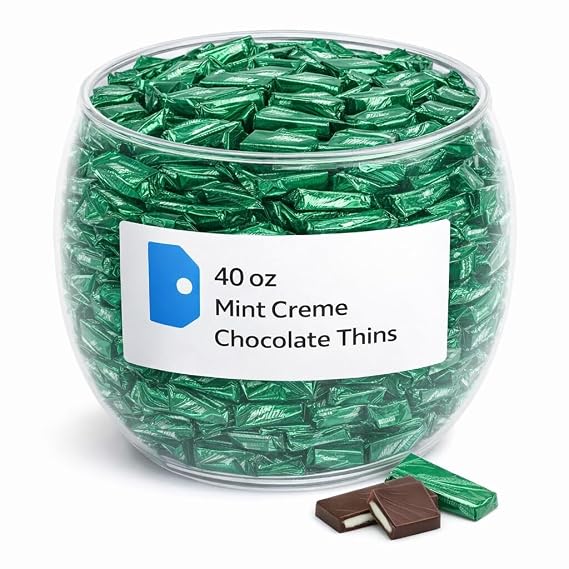 Mint Chocolate Thins Bulk Candy Tub, Over 1.5 LB, 240 Individually Wrapped Pieces for Parties and Events 090215