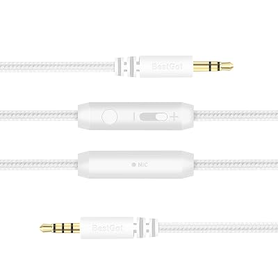 Audio Cable with Microphone Volume Control Aux Cord 3.5mm 4.3ft  1.3m for PS4 Controller, Headphones, Tablet PC, Computer, Laptop,Car,Mobile Phone and More 1 Pack White