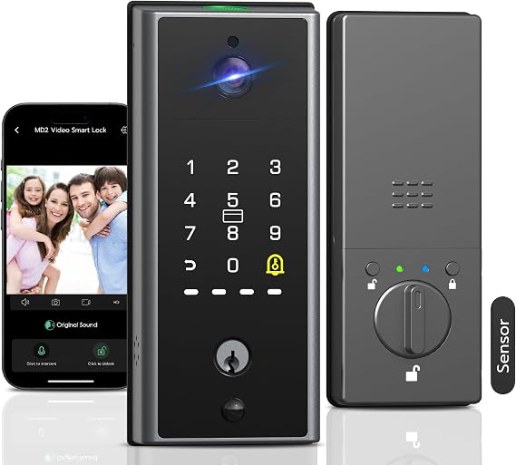 WiFi Door Lock with Camera- Video Doorbell, Deadbolt Smart Lock with RFID Fingerprint Keypad Code, Electronic Digital Biometric Keyless Entry Smart Lock for Front Door