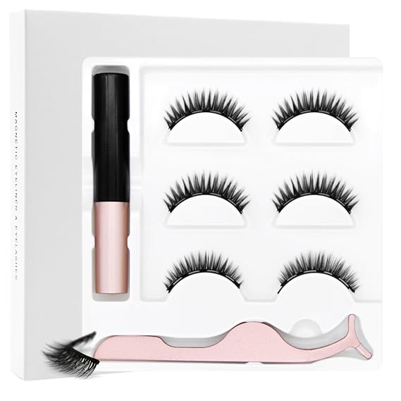 Eyelashes Magnetic,Magnetic Lashes With Applicator,Reusable, Lashes, Eyelashes Natural Look,No Glue (off-white)