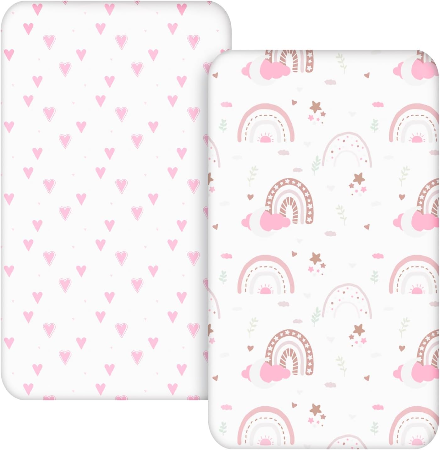Moses Basket Sheet and Pram Fitted Cover - Cozy Lightweight Oeko-tex100 Baby Bassinet for Boy and Girl - Oval, Hourglass & Rectangle Bassinet Pink Heart