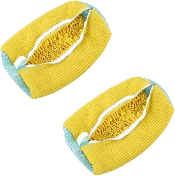 BUYTER 2 PCS Shoe Cleaning Bag,For Lazy Washing Machine,Laundry Bag For Shoes,Fluffy Fibers 360 Wrap-Around Cleaning,Reusable Washer Anti Deformation Shoe Washing Artifact (Yellow)