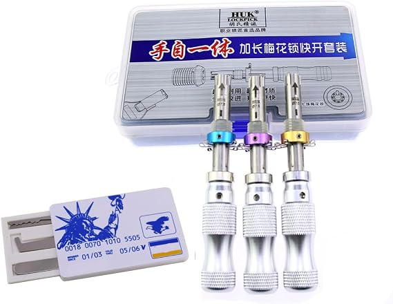 HUK 7 Pin Tubular Lock Pick Adjustable 7.0mm 7.5mm and 7.8mm 3 Piece Set | with mini lock pick tools,Extended handle, Quick opening, Suitable for 7-bead plum blossom lock cores, some safe drawer lock