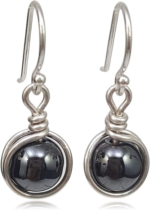 Sterling Silver Hematite Drop Earrings, Handmade Natural Gemstone Dangle Jewelry