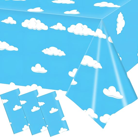3PCS Blue Sky White Clouds Birthday Party Tablecloth