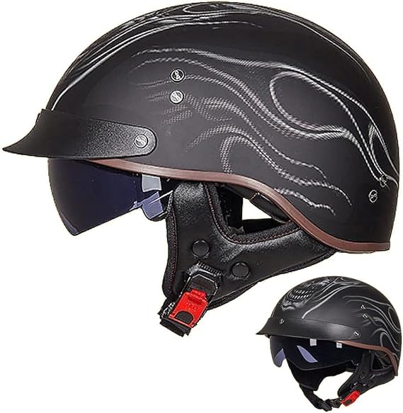 German Style Vintage Motorcycle Jet Helmet Open Face Helmet, Retro Half Motorbike Helmet, DOT/ECE Approved, with Sun Visor Removable inner lining, for Adult Men and Women M~XXL