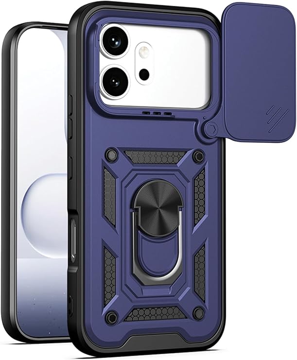Honor 600 5G Uyumlu Kılıf Magnetik Standlı Sürgülü Kamera Korumalı Çift Katmanlı Kapak (Lacivert)