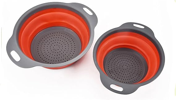 2 Pack Collapsible Colanders Folding Strainers Colander/Strainer Set Silicone kitchen Strainer Space-Saver