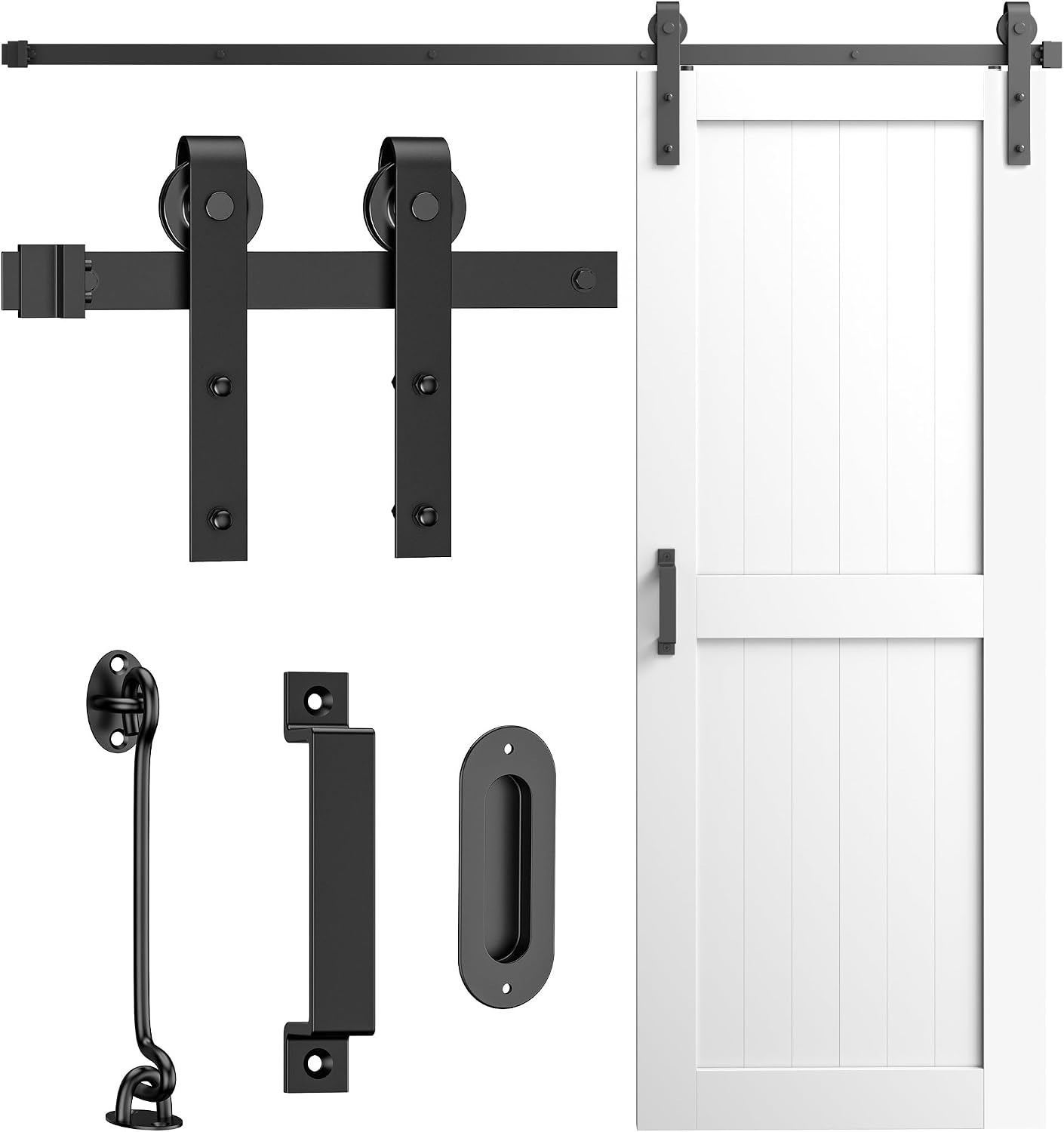 5FT/152cm Sliding Barn Door Hardware Track Kit, Flat Track System, Closet Rail, Sliding Door Track, J Shape Hanger