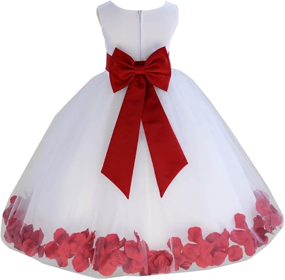 ekidsbridal Wedding Pageant Flower Petals Girl White Dress with Bow Tie Sash 302a