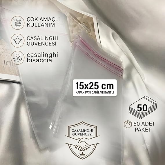 15x25 Cm Kendinden Yapışkanlı Jelatin Poşet Bantlı Şeffaf Opp Torba Paket 50li (15x25)