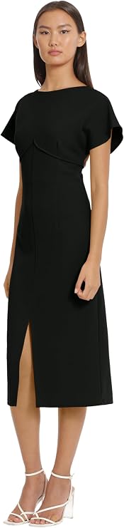 Donna Morgan Women's Donna Morgan Women's Dresses Flutter Sleeve Crepe Sheath Midi Dress with Keyhole