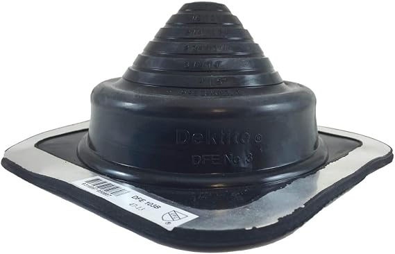 DEKTITE SQUARE BASE PIPE FLASHING BOOT: #3 (DFE103B) BLACK Square Base EPDM Flexible Pipe Flashing Dektite (for OD pipe sizes 1/4" - 5")~Roof Jack Pipe Boot~pipe flashing