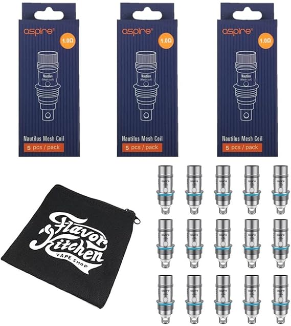 aspire Nautilus 2S / Nautilus MESH Series Coil, 5 Pack x 3 Boxes, Nautilus 2S+FlavorKitchen Original Mini Pouch Set/VAPE 1.0Ω