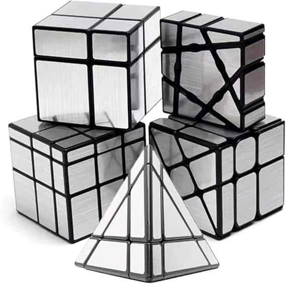 Mirror Cube Set, 5-Pack Bundle Including 1x3x3 Floppy Cube, 2x2 Speed Cube, 3x3 Windmill Magic Cube, 3x3 Mirror Cube, and Magic Tower Cube - Smooth Brain Teaser Puzzles Collection