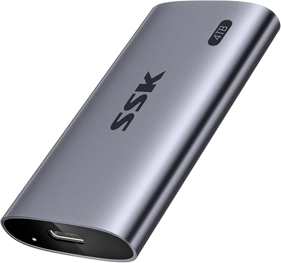 SSK External SSD 4TB Up to 2000MB/s External Solid State Hard Drives | 20Gbps USB3.2 Gen2X2 External SSD, SMART & TRIM, 4KHDR ProRes, LED Light, OTG, iphone 15/16/17 Pro Compatible, Aluminum Alloy