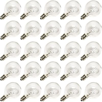 G40 Replacement Light Bulbs, 5W Globe Bulbs fits E12C7 Candelabra Screw Base, 1.5 Inch Clear Small Light Bulbs for Indoor Outdoor String Light Decor, Pack of 25