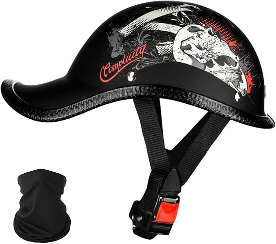 German Motorcycle Helmet Baseball Cap Motorcycle Helmet Half Shell Helmet Helmets for Adults Motorcycle Thin Skull Cap Half Helmet for Adult Men Women, DOT Approved (Size : 56-62cm)