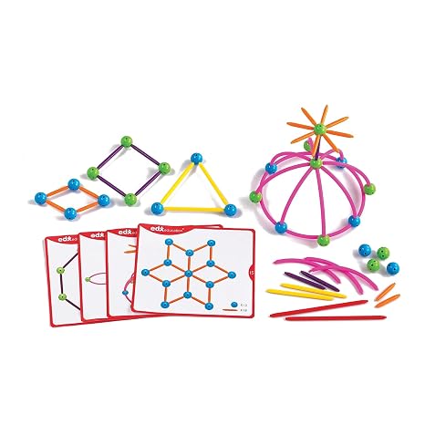 edxeducation Skeletal Starter Geo Set - 144 Multicolored Pieces - 20 Double-Sided Activity Cards - STEM Building Toy for Ages 3 Construct Geometric 2D and 3D Shapes