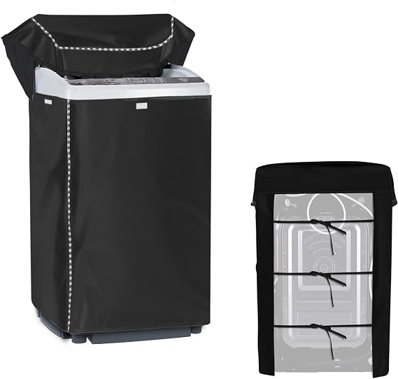 Portable Top Load Washer Dryer Cover, Waterproof Full-Automatic Washing Machine Cover (20"20"34" inches, Black)