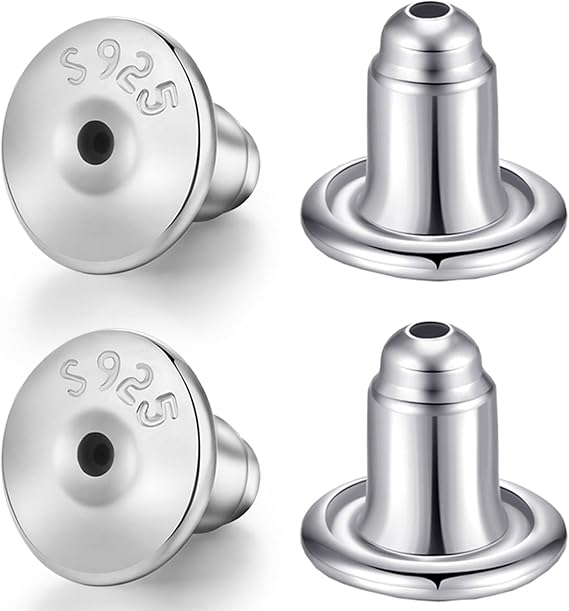 2 Pairs Earring Backs for Studs Secure,925 Sterling Silver Earrings Backs Replacements,Hypoallergenic Safely Locking for Studs (White Gold)