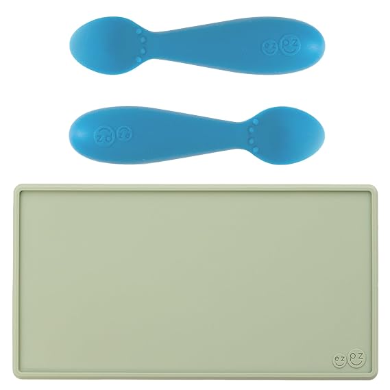 ezpz Tiny Spoon + Tiny Placemat - baby essentials spoon and mat