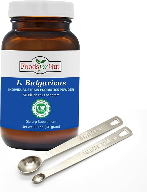 Foods For Gut Lactobacillus Bulgaricus Probiotic Powder 50 Billion cfu's | Made in USA | No Additives | Digestive & Immune Support | High Potency | L. Bulgaricus | 60 Grams (2.1 Oz)