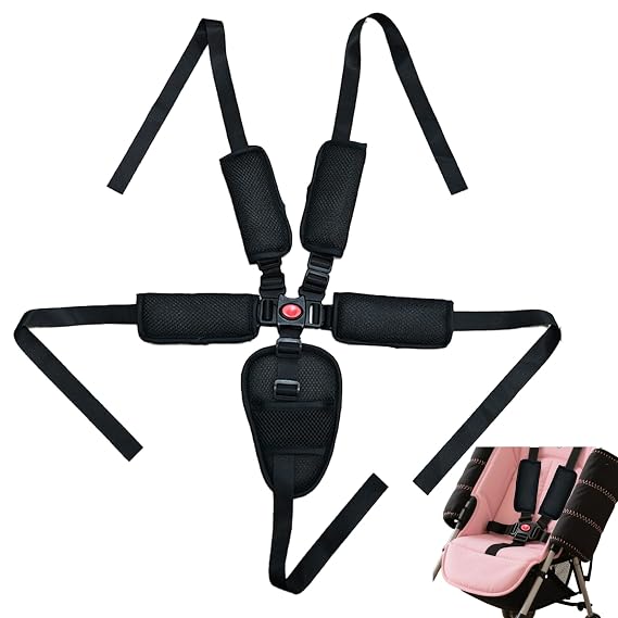 Universal 5 Point Harness Seat Straps,Adjustable Harness Belt for High Chair Stroller,Harness Strap Belt with 4 Shoulder Pads & Guarding Pad(Black)
