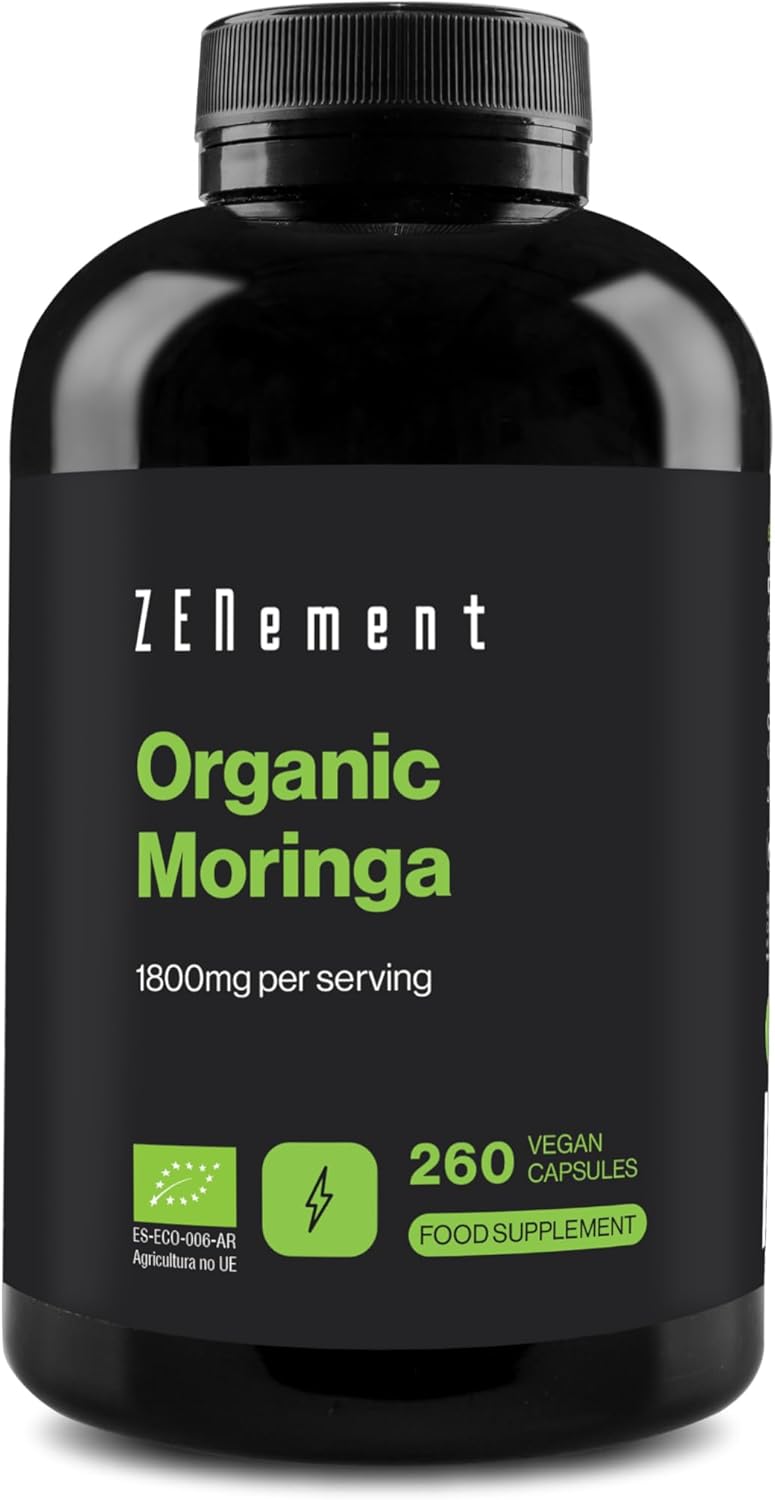 Organic Moringa 1800 mg per Serving – Bio Superfood with Vitamins, Minerals & Antioxidants – High Concentration & Purity – 260 Vegan Capsules – 3-Month Supply – Zenement