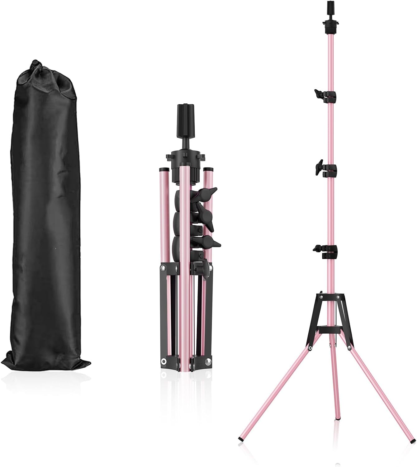 Wig Stand 63inch Adjustable Mannequin Head, Reinforced Metal Mannequin Head Stand for Cosmetology Hairdressing Training, Pink