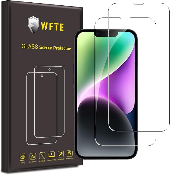 WFTE [2-Pack Screen Protector for iPhone 16e/17e/iPhone 14/iPhone 13/13 Pro(6.1-Inch),High Transparency,Anti-fingerprint,Bubble-Free,Dust-Free Premium Tempered Glass Screen Protector For iPhone 14