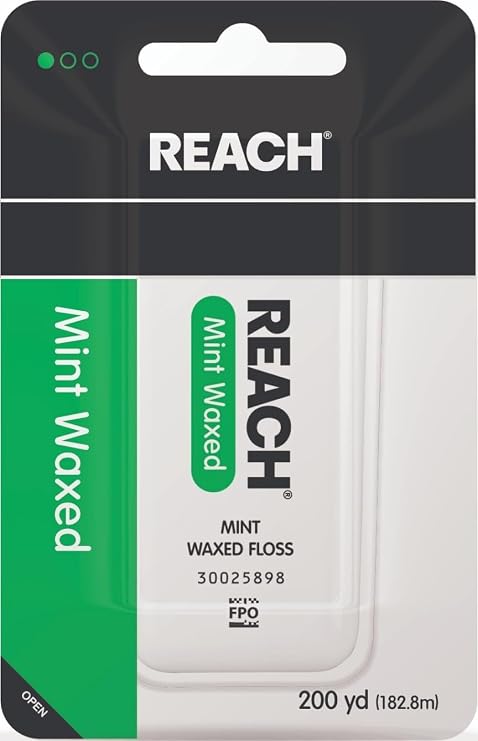 REACH Waxed Dental Floss, Mint, Plaque Remover for Teeth, Shred Resistant, Floss Slides Smoothly, Easy to Use, Waxed, Deep Cleaning Teeth, Oral Care, PFAS Free, for Adults & Kids, 1 Pack, 200 yd