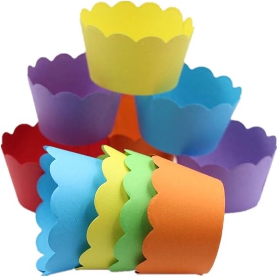 36 Count- Solid Bright Colors Scalloped Cupcake Wrappers for Anniversary Birthday Party Table Decoration