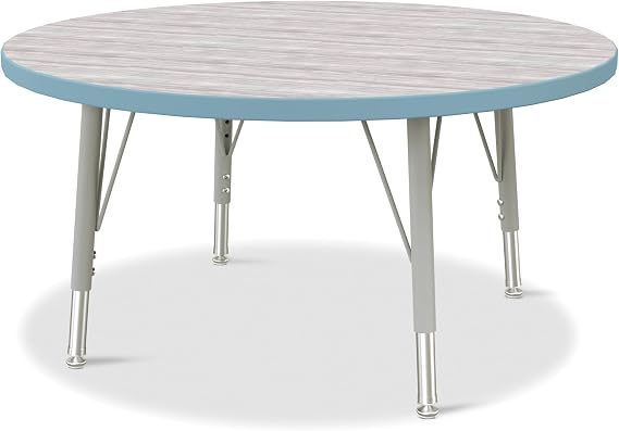 Berries Jonti-Craft 6488JCE452 Round Activity Table, 36" Diameter, E-Height (15"-24" Adjustable Height), Driftwood Gray/Coastal