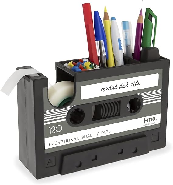 Cassette Tape Dispenser Pen Holder Vase Pencil Pot Stationery Desk Tidy Container Office Stationery Supplier Gift-onepalace (Black)