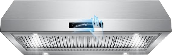 48 inch Range Hood Under Cabinet1500 CFM with 4-Speed Gesture Sensing & Touch Control, Stainless Steel Kitchen Stove Vent Hoods with 4 LED lights, Time Setting, Dishwasher-Safe Baffle Filters