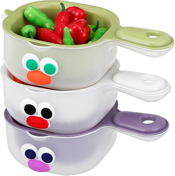 3-Piece Fruit Washing Bowl Set with Strainer Dual-Layer Plastic Colander for Easy Draining Space-Saving & Mess-Free Design for Fruits, Vegetables, Berries, and More
