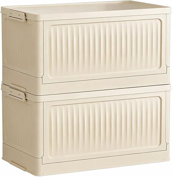 Foldable Storage Bins with Lids, 2Pack Beige Collapsible Storage Box Organizer for Closet, Clothes, Toys, Books, Documents