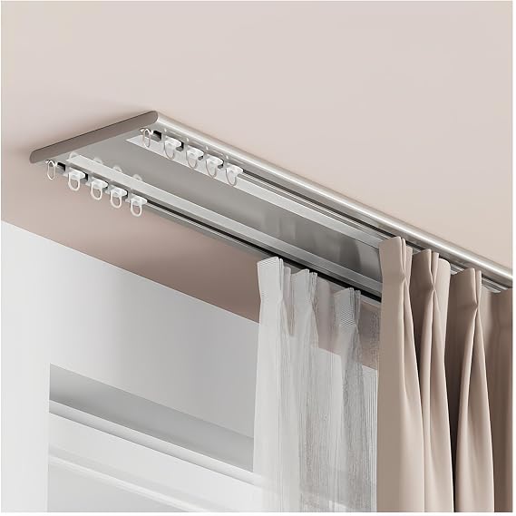Ceiling Curtain Track, Ultra-thin Curtain Rail, Room Divider Double Curtain Track System, Aluminum Straight Rail For Offive Home Hotel RVs School(Champagne,13.1ft)