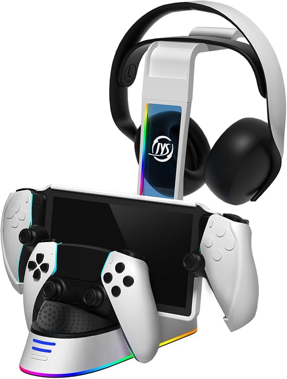Playstation Portal Uzaktan Oynatıcı ile Uyumlu Şarj İstasyonu,PS Portal ve PS5 Denetleyicisi için RGB Şarj İstasyonu,Dahili Kulaklık Tutucu