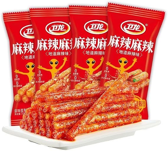 Spicy Strips Chinese Snacks, Weilong Latiao Snacks Gift Pack, Vegetarian Spicys Small Gluten, Casual Snack Gifts, Spicys Lataio, Nostalgic Bean Curd Glutens Snack (Slightly spicy,6 bags (108g))