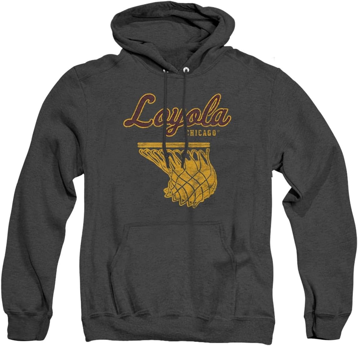 Loyola University Chicago Official Ramblers Basketball Unisex Adult Pull-Over Heather Hoodie,Black Heather, Small