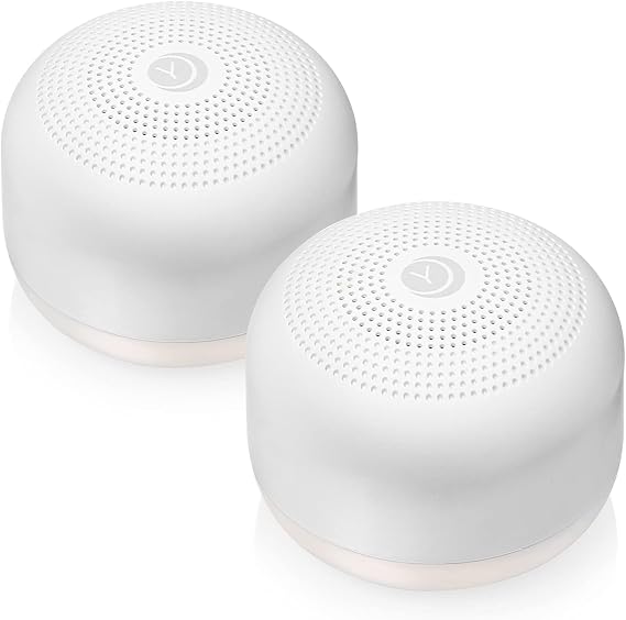 Yogasleep Travel Mini Portable White Noise Sound Machine (2 Pack) 6 Soothing Sounds, Volume Control, Dimmable Night Light, Sleep Therapy for Adults & Kids, USB Rechargeable, Lanyard Included