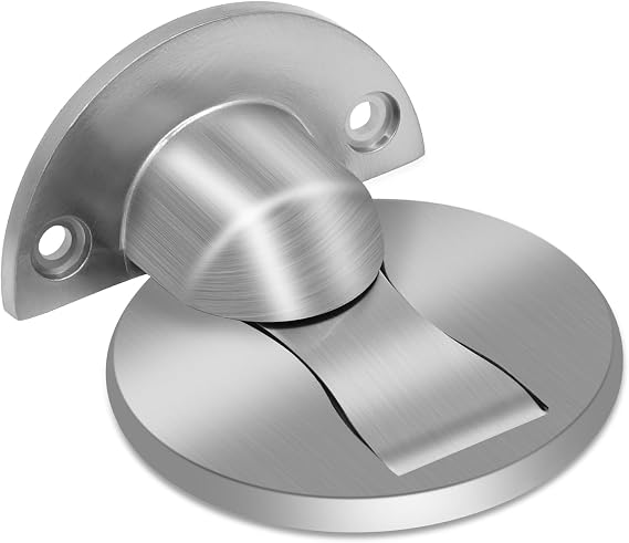 Magnetic Door Stopper Self Adhesive Floor Mounted Door Stop No Drill Brushed Stainless Steel Magnetic Door Catch Holder, Silver