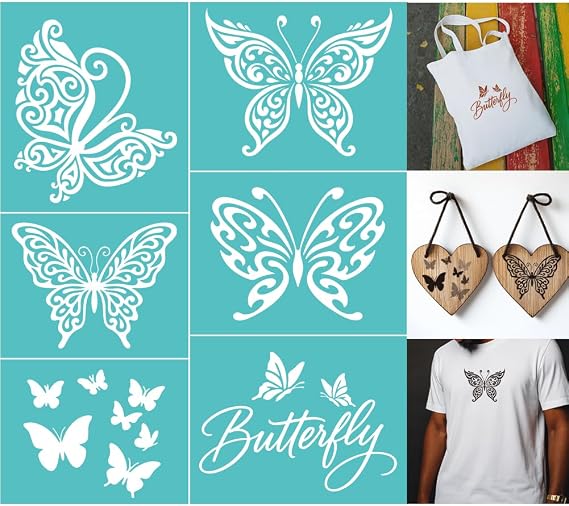 2 Sheets Silkscreen Stencil, Butterfly Printing Stencils Templates Reusable Self-Adhesive Silk Screen for Painting on Wall, Wood, T-Shirt, Fabric, Home Craft Decor (8.7x11Inch)